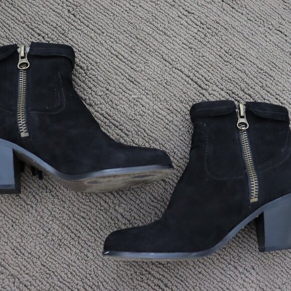 SAM EDELMAN Louie Black Suede Fringe Cowboy Bootie Size 7.5 - Picture 4 of 9